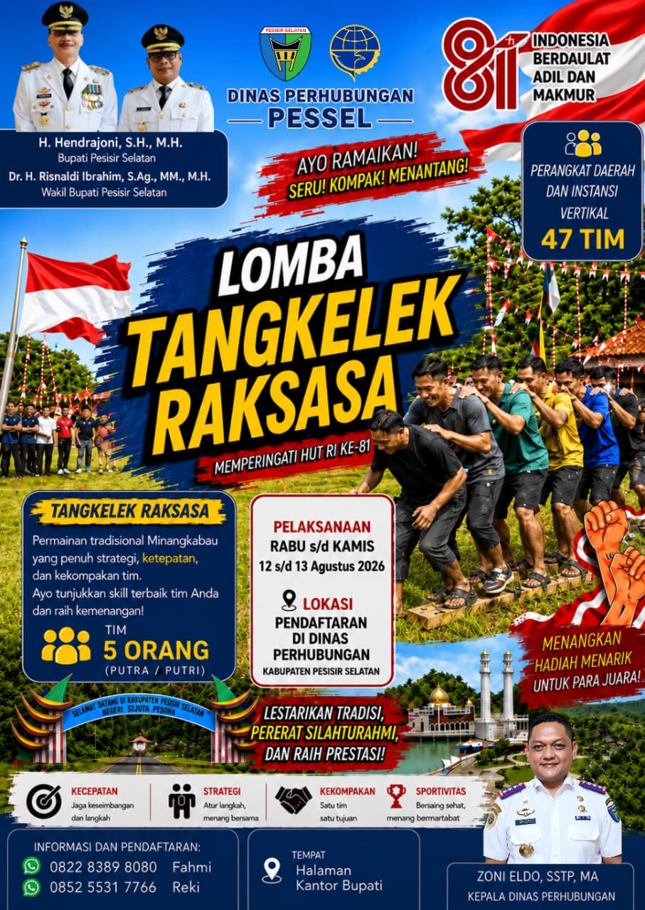 Meriahkan HUT ke-81 RI, Dishub Pessel Akan Hadirkan Lomba Tangkelek Raksasa, Lestarikan Permainan Tradisional Minangkabau